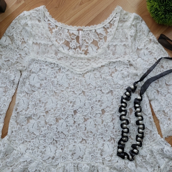Free People Bell Sleeve Ivory Lace Top - Picture 4 of 15